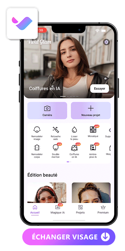 Vivid Glam App - Meilleure appli pour changer un visage sur une photo sur iPhone