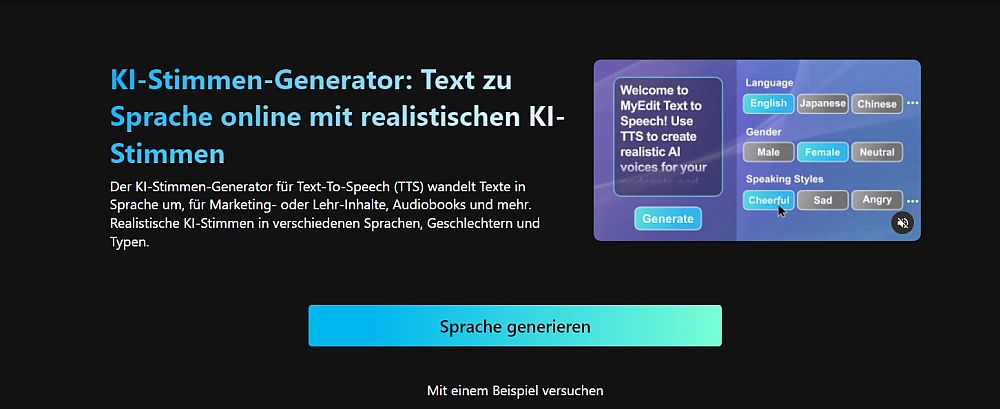Das MyEdit Text-zu-Sprache-Tool