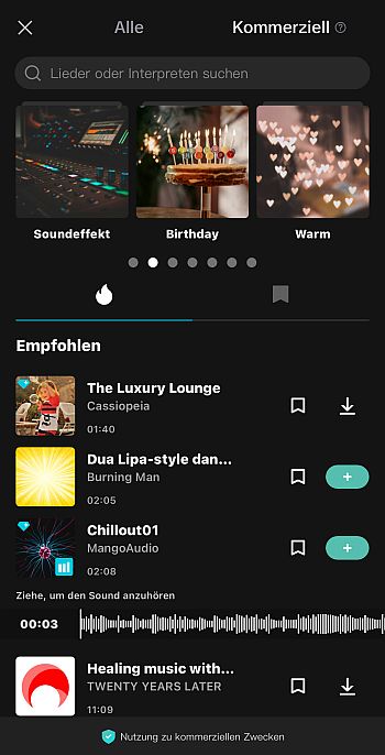 Videoeditor CapCut mit lizenzfreier Musik