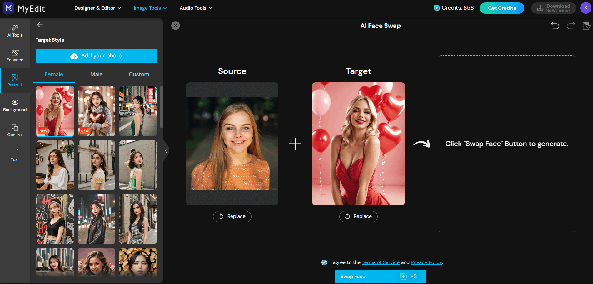 Utiliser l’effet Face in Hole de MyEdit en ligne