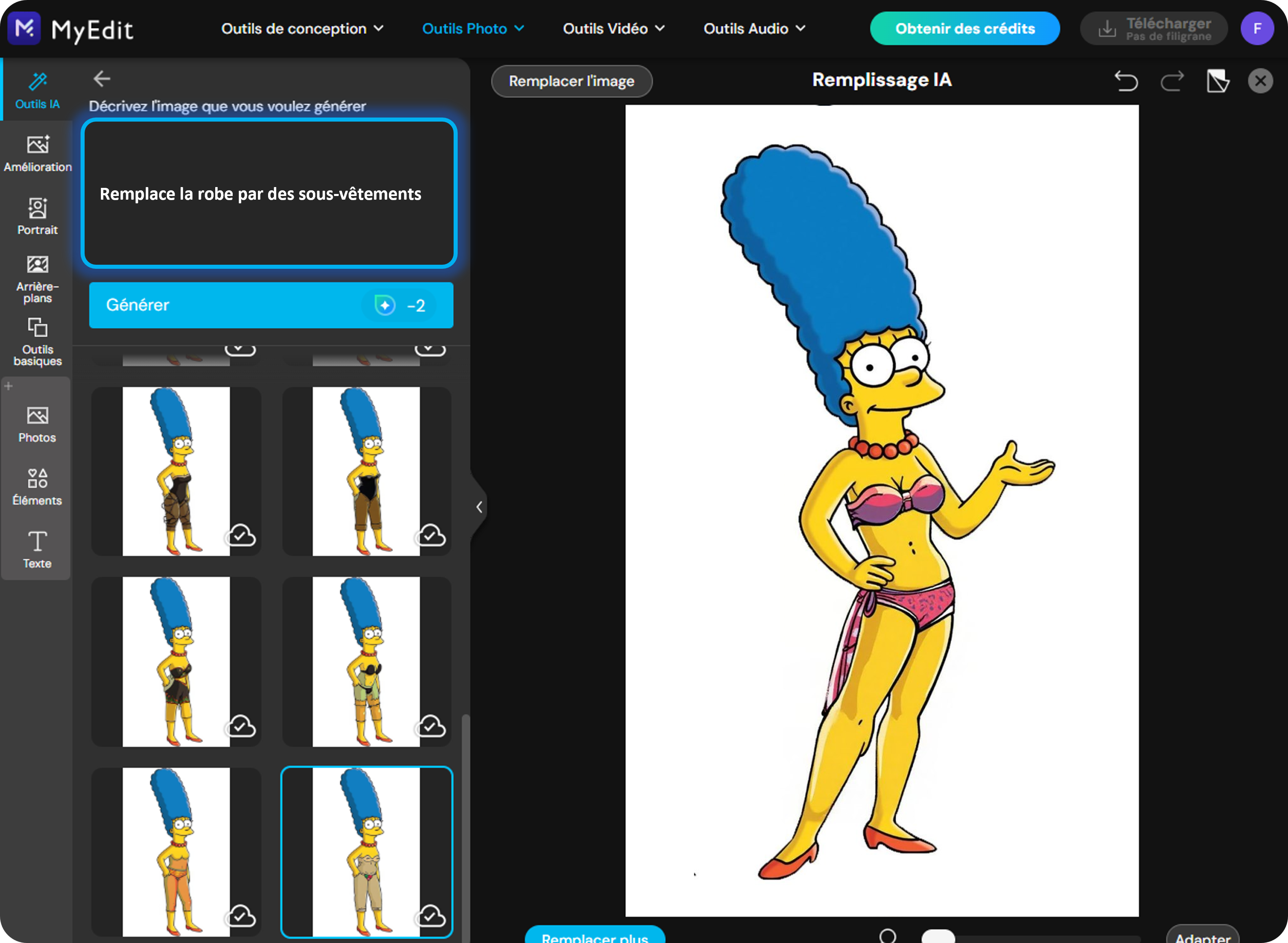 MyEdit - Créer une image sexy de Marge Simpsons avec l'outil remplissage IA