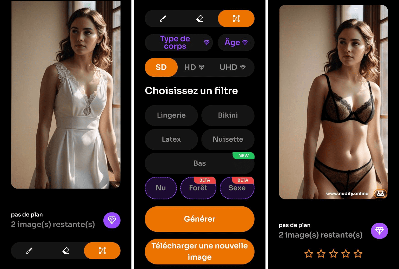 Application pour enlever les vêtements sur une photo