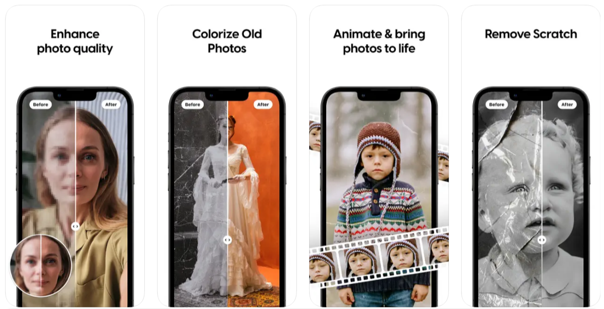 Image From PhotoApp App Store PhotoApp Photo Enhancer AI can enhance photo quality, colorize old photos and remove scarch.