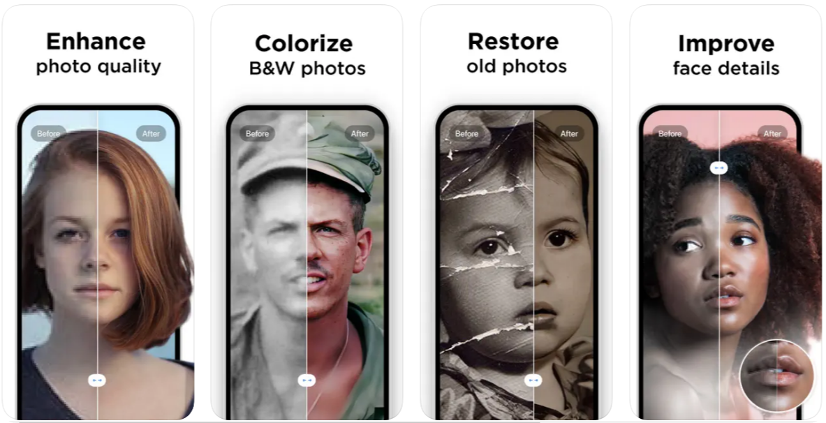 Image From Pixelup App Store Pixelup can enhance photo quality, colorize B&W photos, Restore old photos and improve face details.
