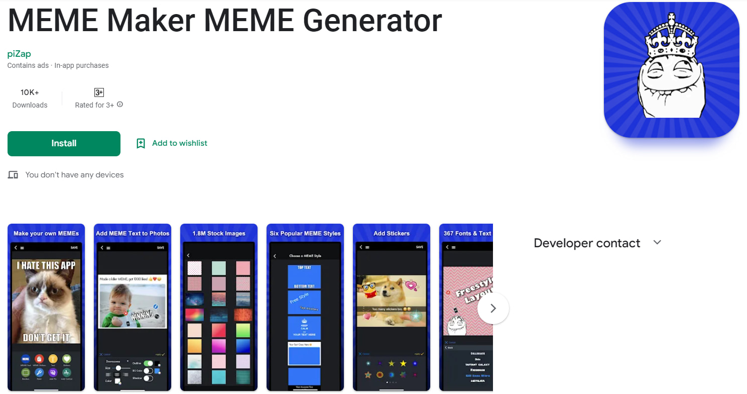 Memes Maker & Generator app Interface