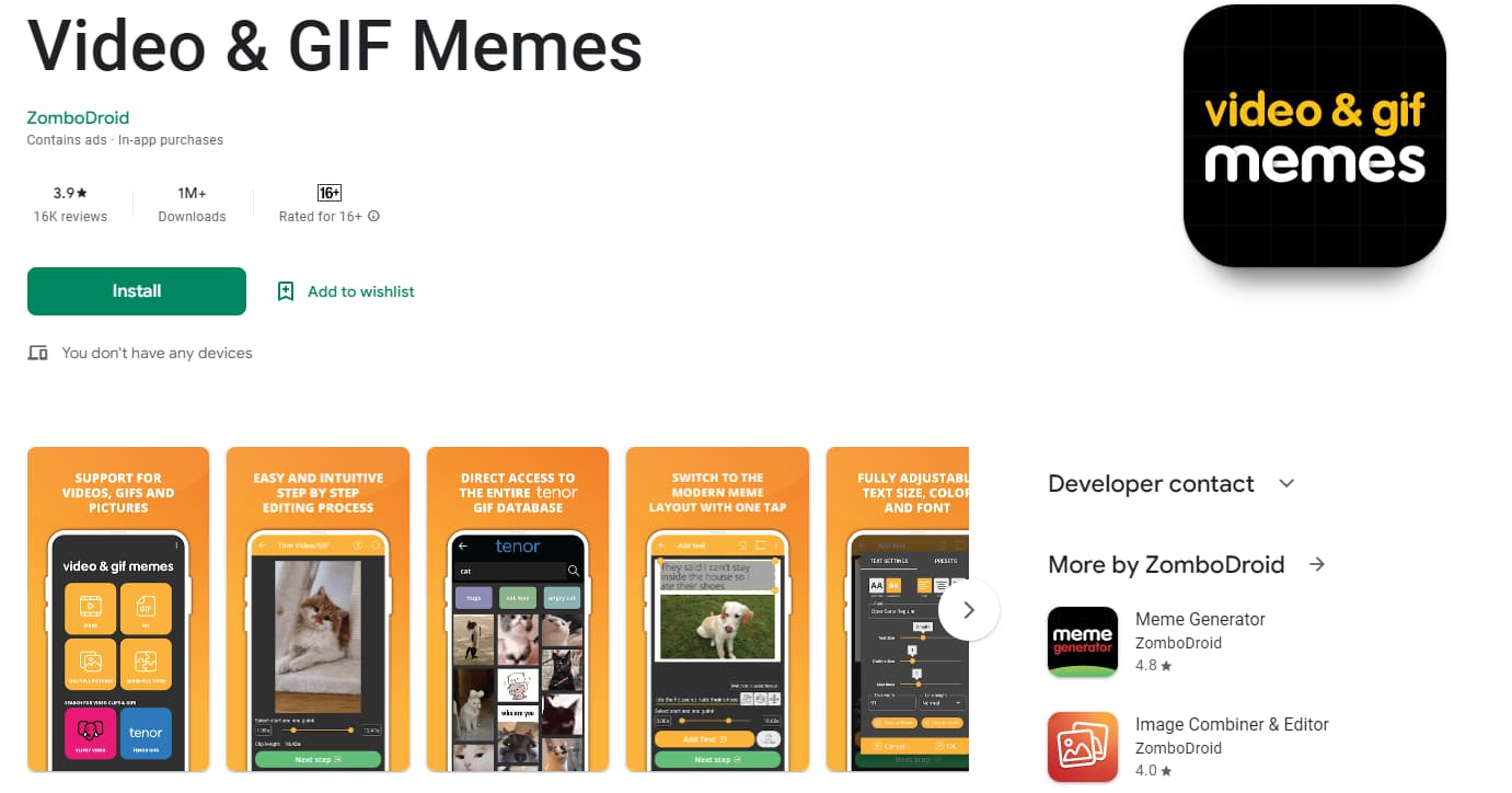 Video & GIF Memes app Interface