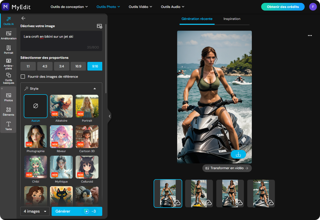 MyEdit - Créer une image sexy de Lara Croft avec le générateur d'images IA