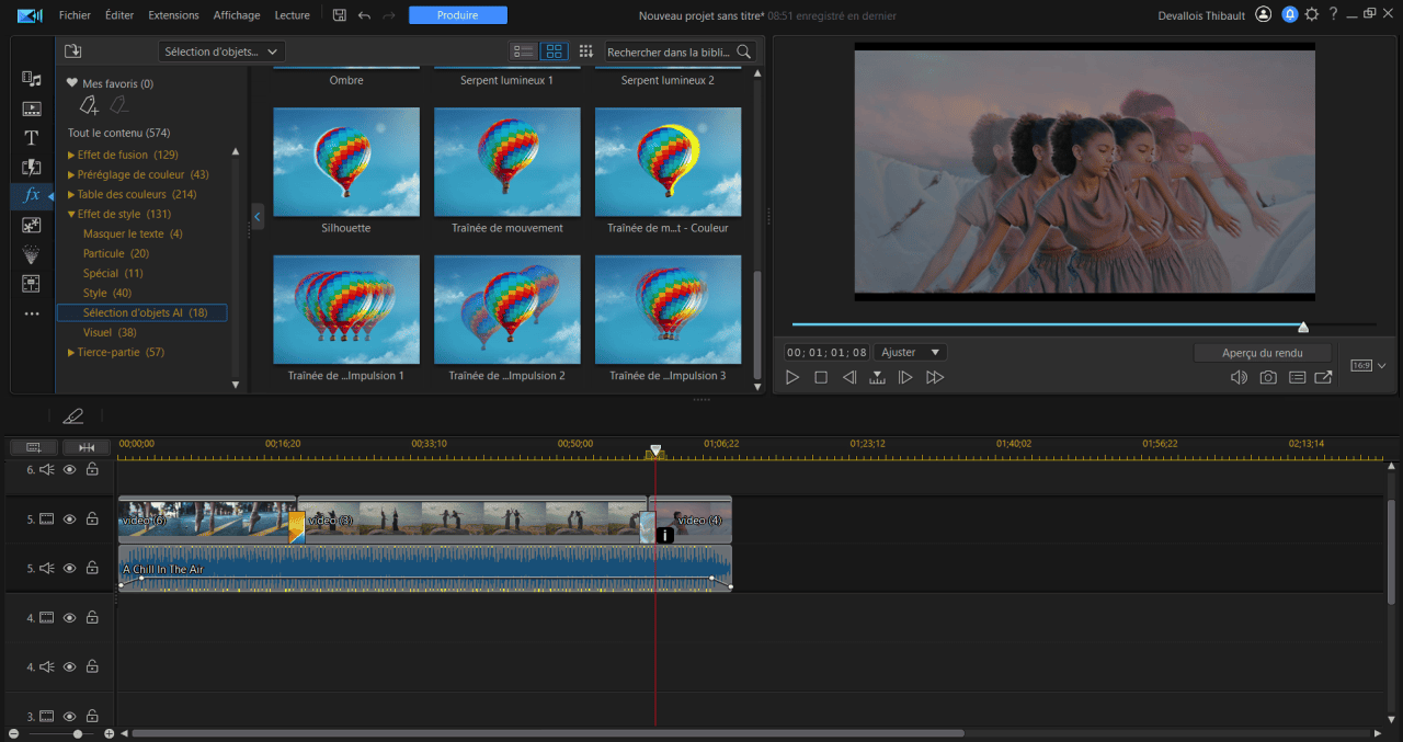 ajouter des effets sur powerdirector