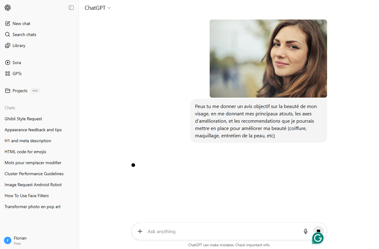  Demander analyse - test beauté IA avec ChatGPT