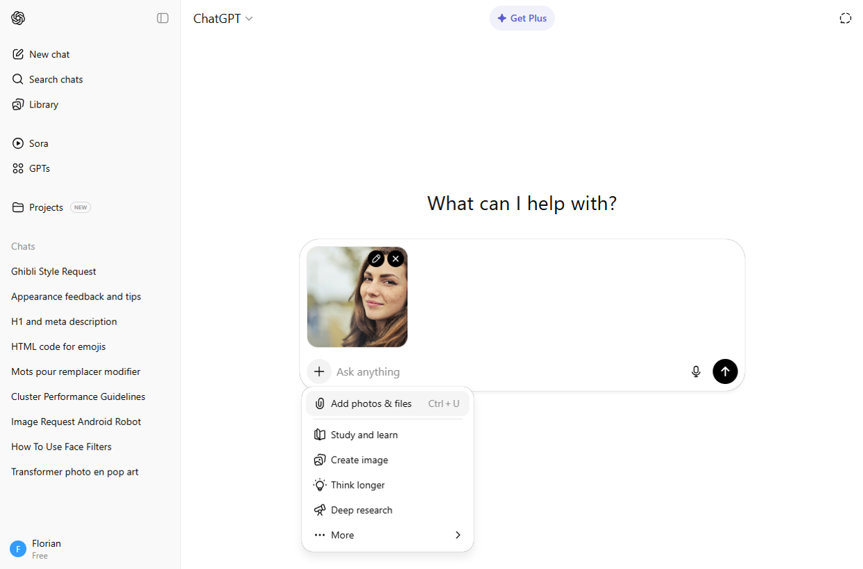  Importer une photo - test beauté IA avec ChatGPT
