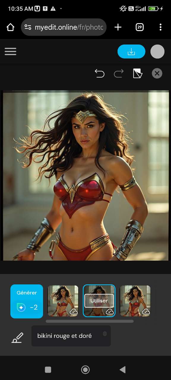 Entrer le prompt pour changer la tenue de Wonder Woman dans MyEdit