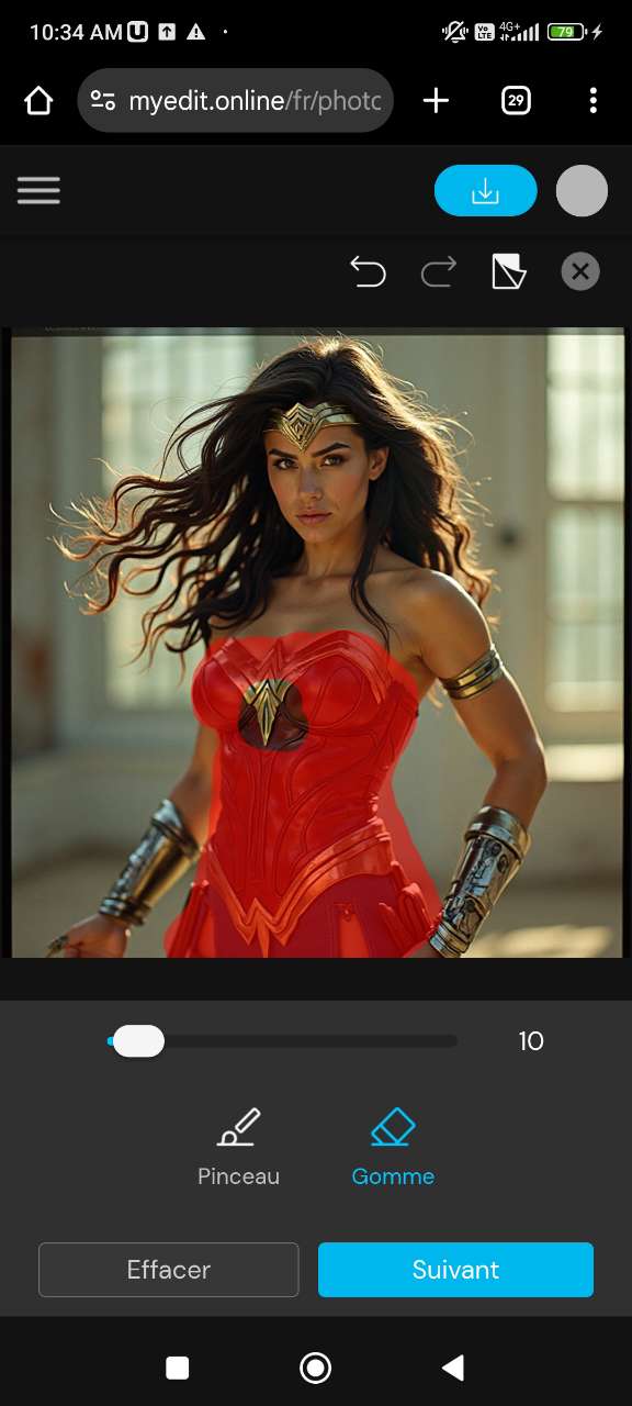 Sélectionner les vêtements de Wonder Woman dans MyEdit AI Art