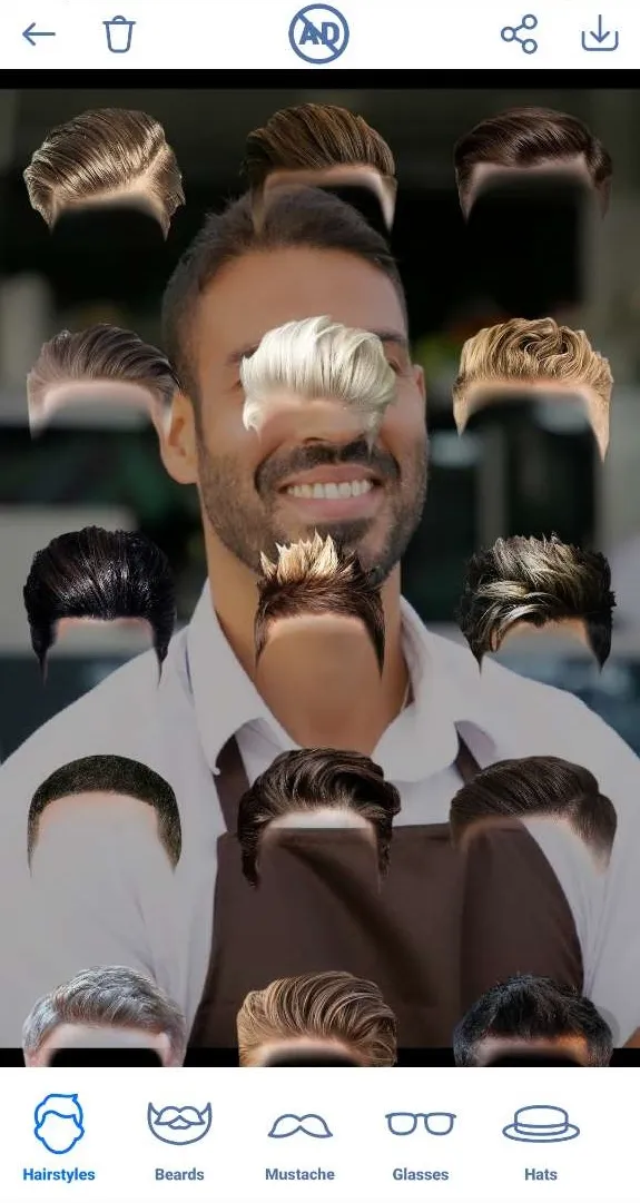 Hombre usando la app PhotoDirector como simulador de cortes de pelo