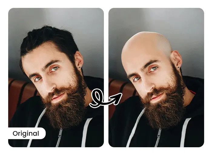 Hombre usando la app PhotoDirector como simulador de cortes de pelo
