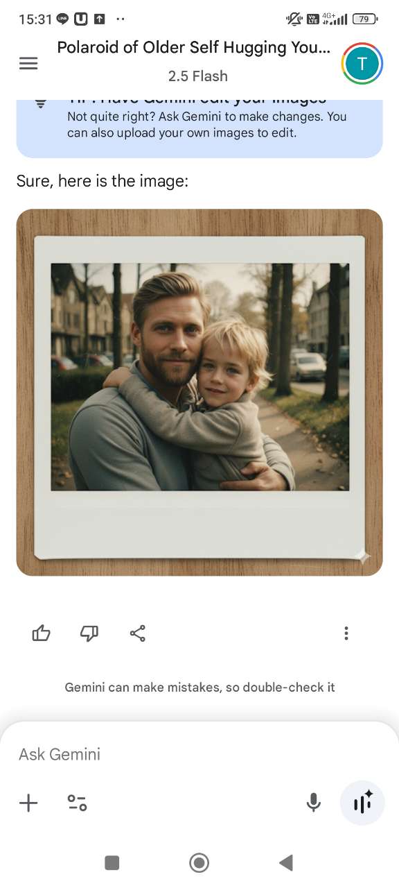 Gemini Hug My Younger Self AI example result