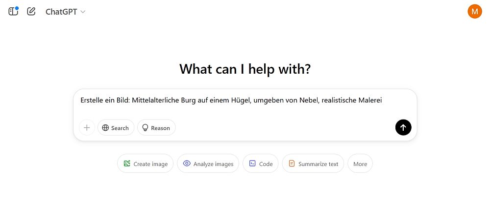 Im Chat-Fenster die Bildbeschreibung eingeben.