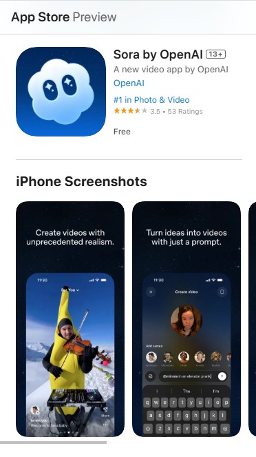 Sora app app store 下載頁面
