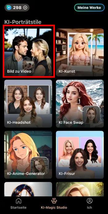Bild-zu-Video-Funktion in PhotoDirector KI-Studio