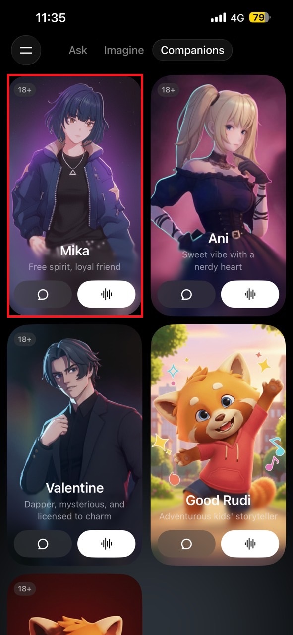 Grok Mika profile screen