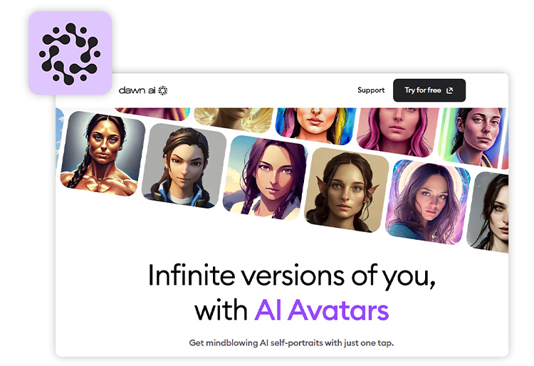 screenshot of Dawn AI's AI face generator feature