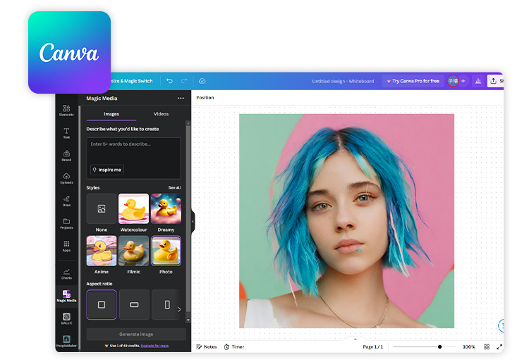 screenshot of Canva's AI face generator UI