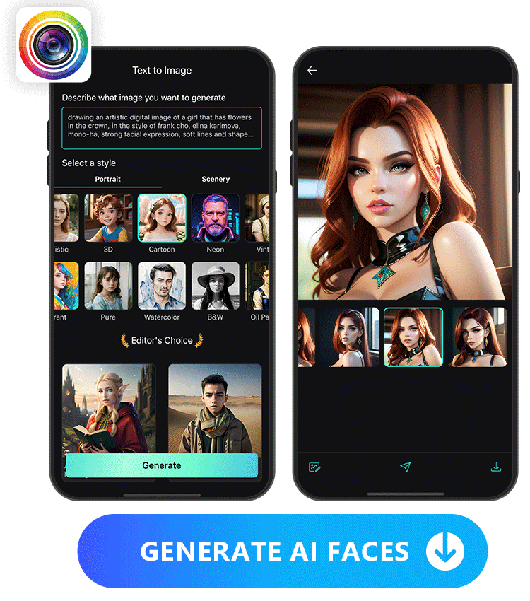 text to image UI of PhotoDirector with text prompt and the generated AI face