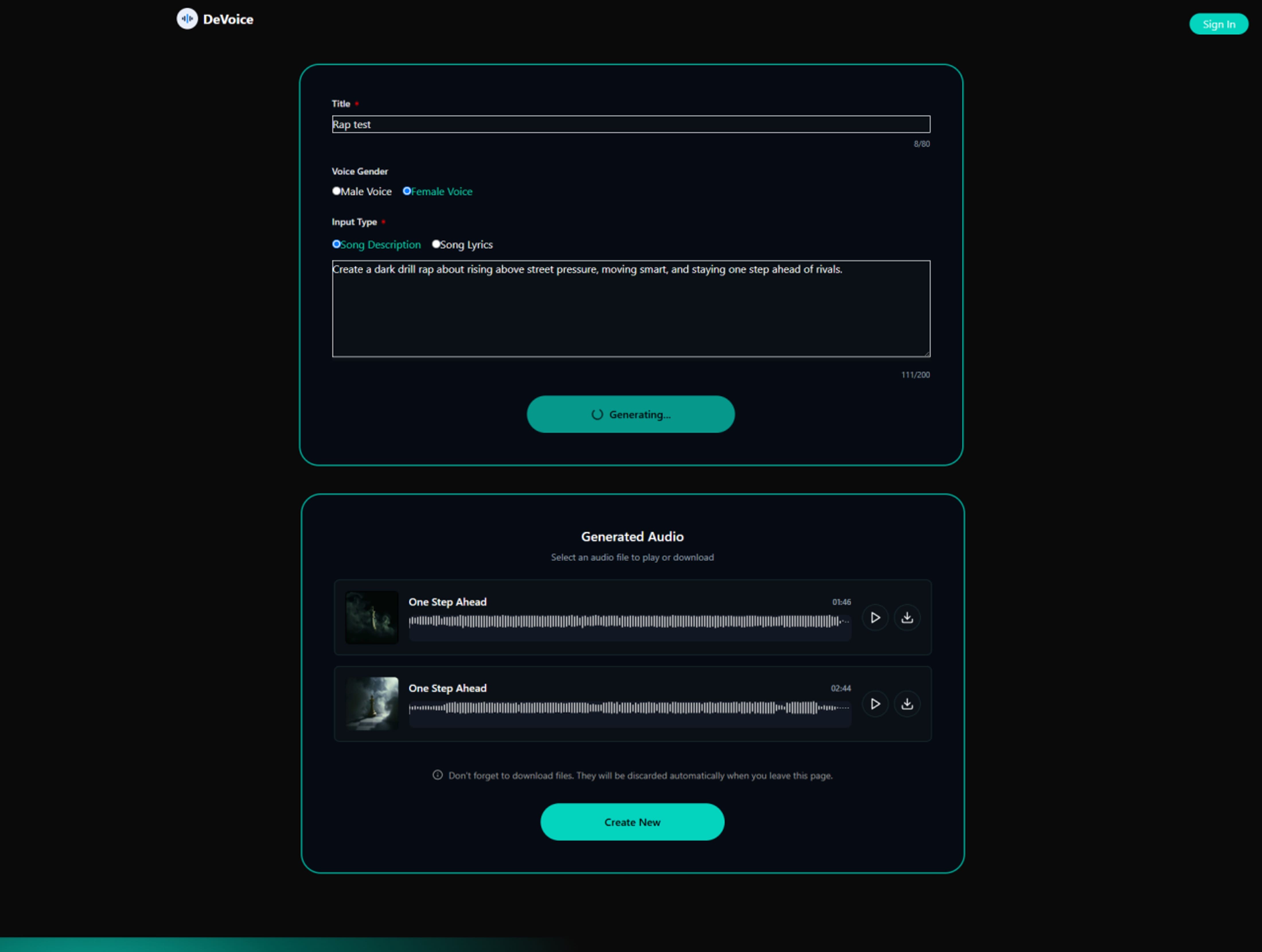 DeVoice AI Rap Generator