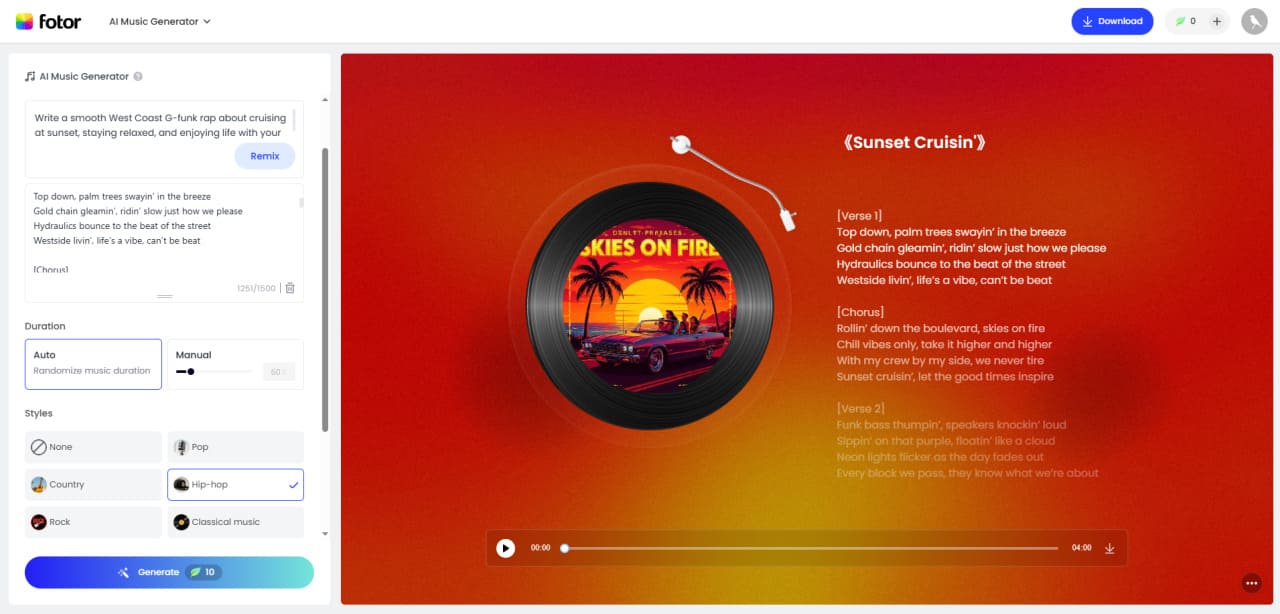 Fotor AI Rap Generator