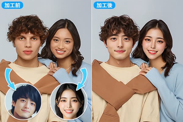 PhotoDirector AI 顔入れ替えのサンプル