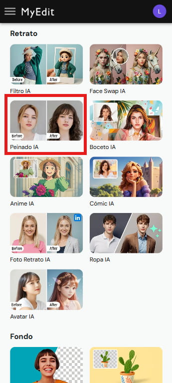 Herramienta Peinado IA de MyEdit