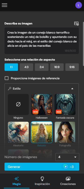 Herramienta para generar imágenes con IA de MyEdit