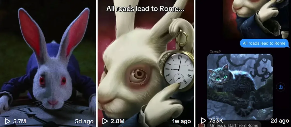 thumbnail de imágenes del meme del conejo con reloj tomadas de TikTok
