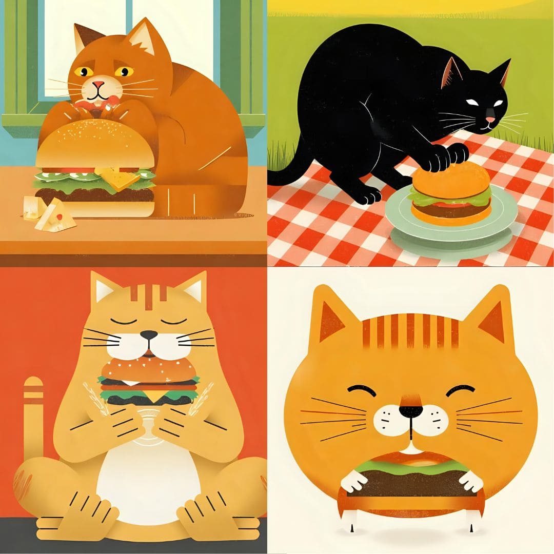 Canva AI 生成圖片範例:一隻吃漢堡的貓