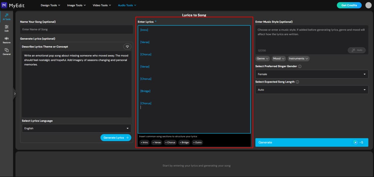 Structure your song with an AI lyrics generator