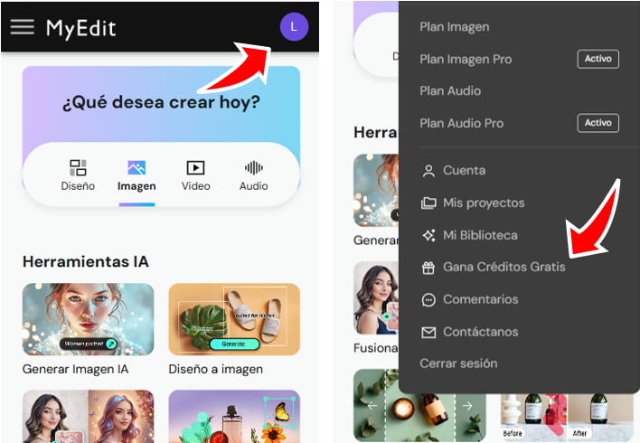 Obtener créditos para usar las herramientas de MyEdit