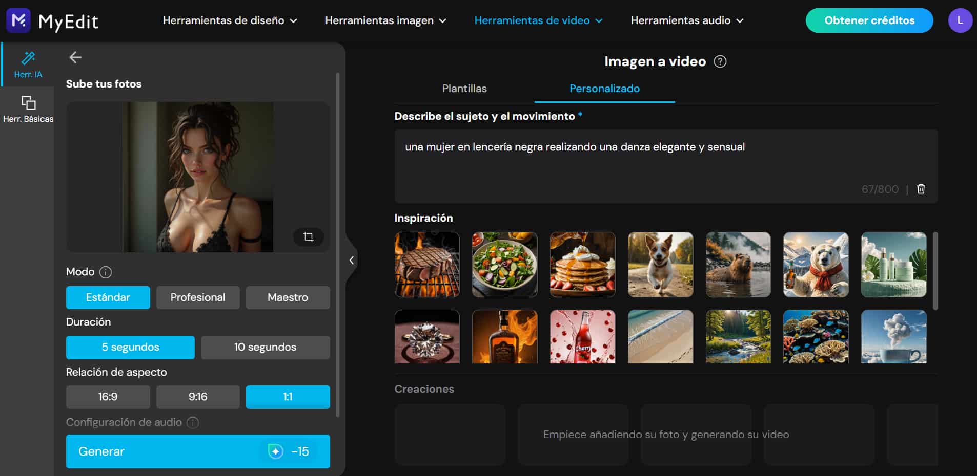 Herramienta Imagen a Video IA de MyEdit