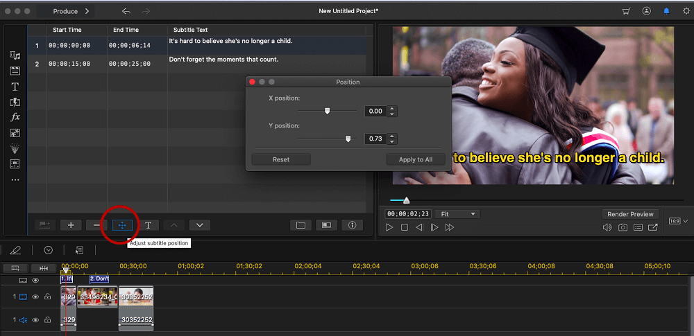 PowerDirector - Edit Subtitle Position