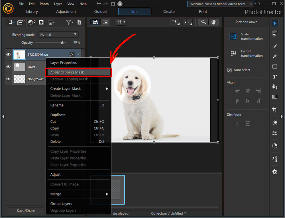 PhotoDirector Interface - Apply Clipping Mask