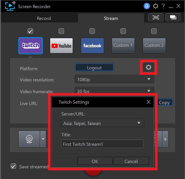 Screen Recorder 4 - Select Streaming Server