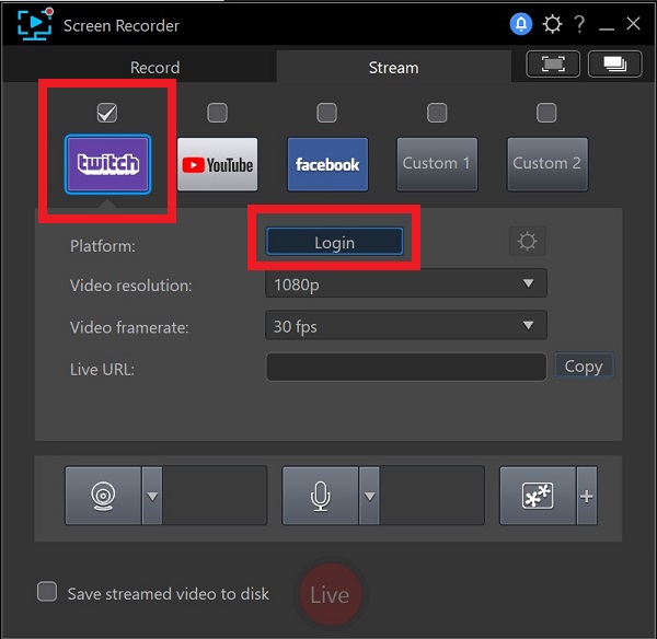 Screen Recorder 4 - Choose Streaming Platform