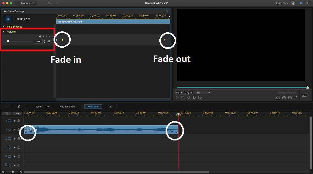 Fade Audio on PowerDirector with Keyframes