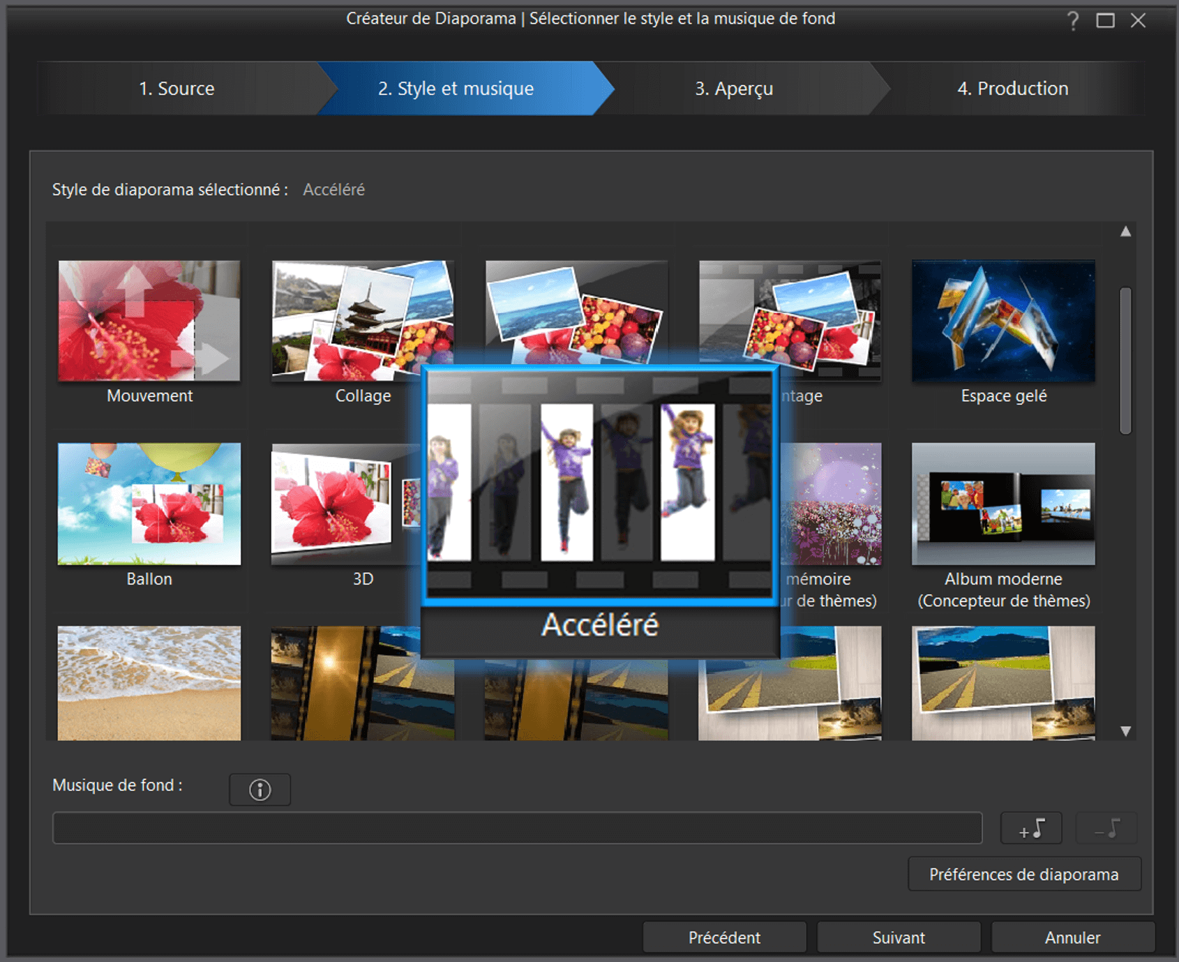choisir le mode accéléré sur le concepteur de diaporama de powerdirector