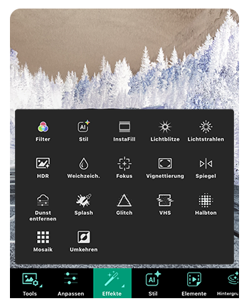 PhotoDirector App - Effekte auswählen 