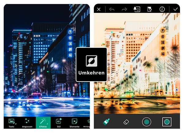 PhotoDirector App - Farben umkehren auf dem Smartphone