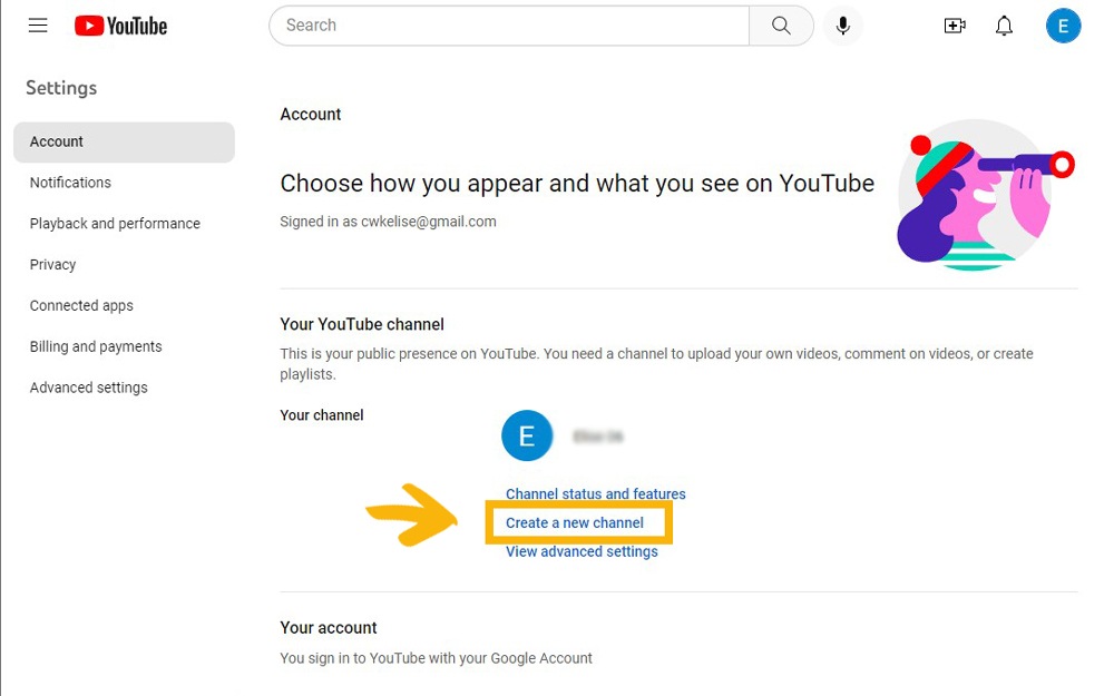 youtube channel create new