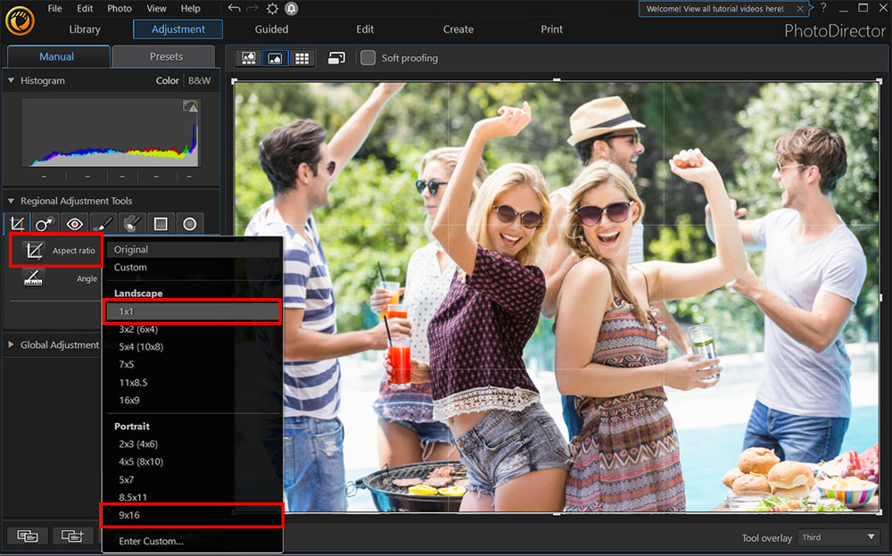 PhotoDirector Interface - Aspect Ratio