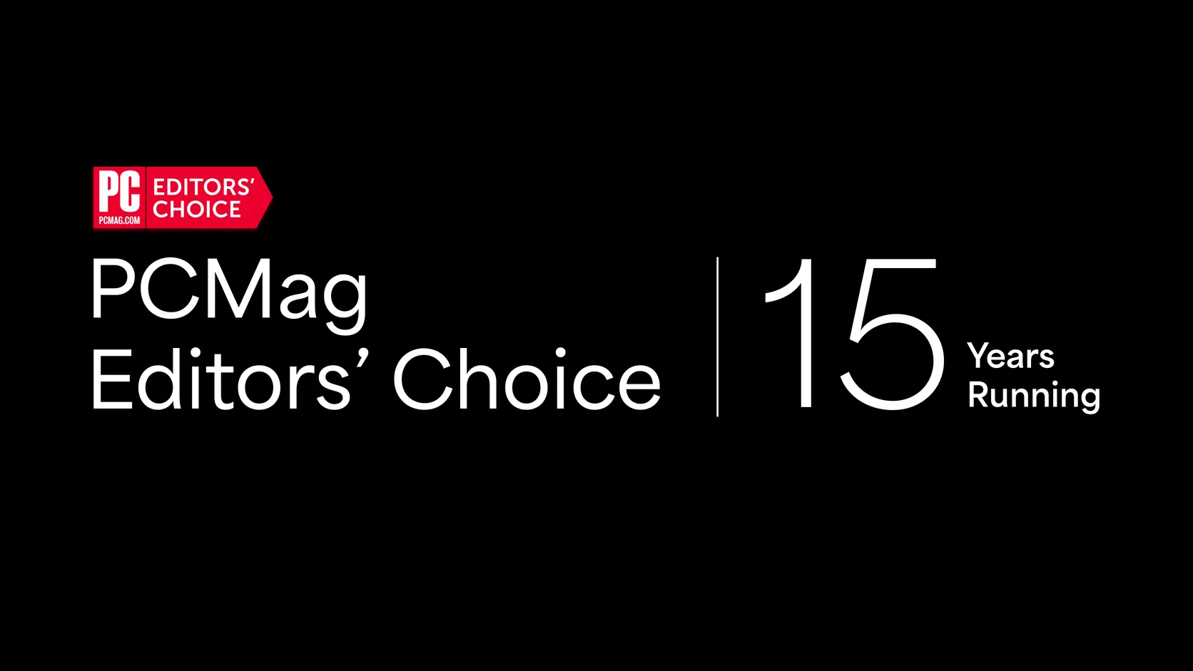 Distintivo "Editors' Choice" di PCMag con il testo "15 Anni Consecutivi" su sfondo nero
