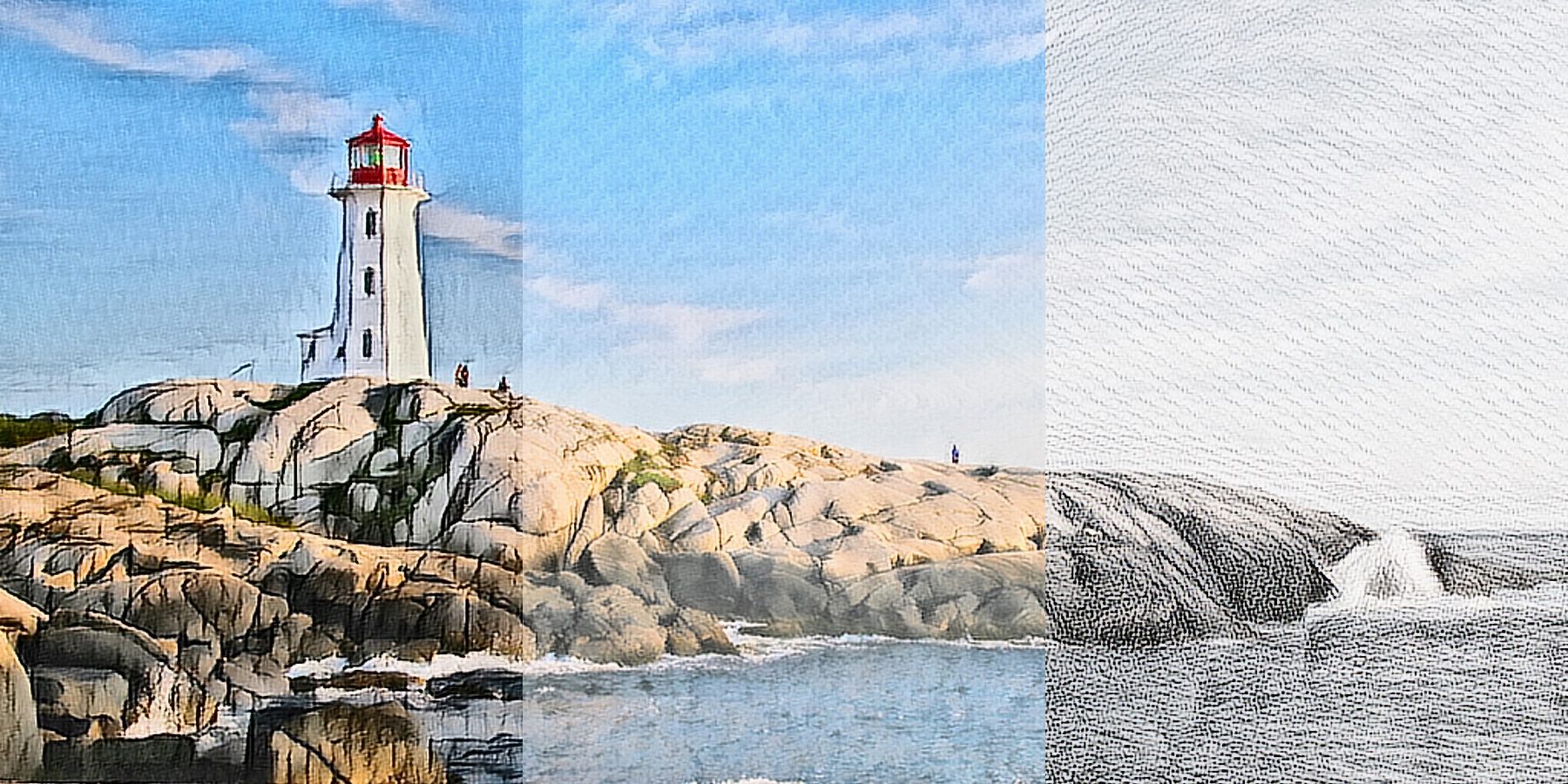 a lighthouse by the seashore with visual effects