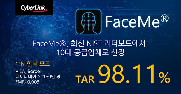 CyberLink FaceMe® AI 얼굴 인식 엔진, 최신 NIST 리더보드에서 상위 10개 공급업체로 선정