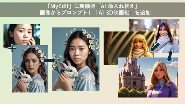 サイバーリンク、「MyEdit」に「AI 顔入れ替え」機能・AI画像生成「画像からプロンプト」機能・「AI 3D映画化」機能を追加